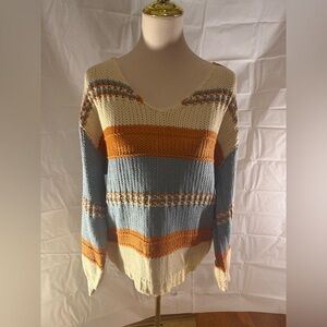 Cream and Orange Striped Knit Sweater